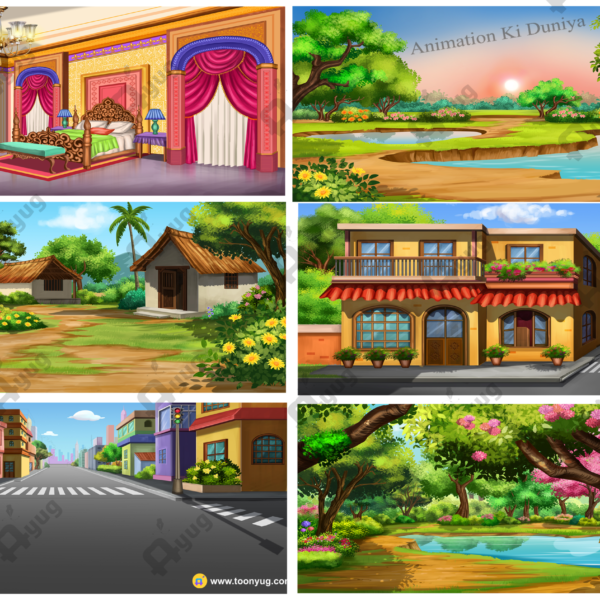 6 PSD Backgrounds Bundle 4K Quality - Village Bg - Morning Background -Jungle bg - Interior Room Background