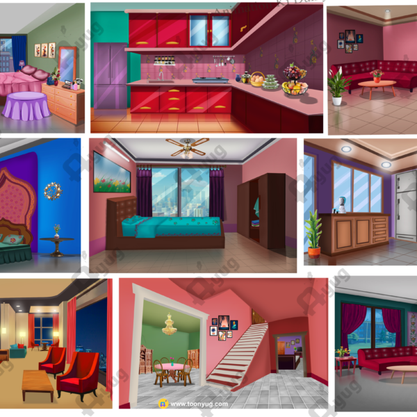 9 PSD Backgrounds Bundle 4K Quality - Inside Bedroom - Inside Kitchen -Inside Hall - Interior Room Background