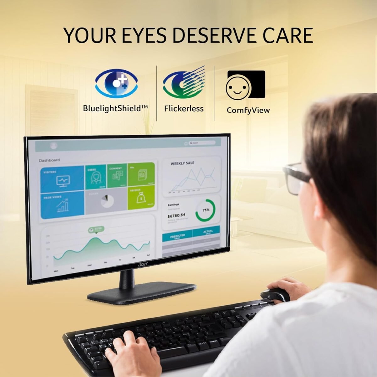 Acer EK240Y G0 23.8 Inch IPS Full HD 1920x1080 Backlit LED LCD Monitor I 1 MS VRB, 120Hz Refresh I 250 Nits I Zero Frame I HDMI & VGA Ports with HDMI Cable I Adaptive Sync I Eye Care Features (Black) - Image 8