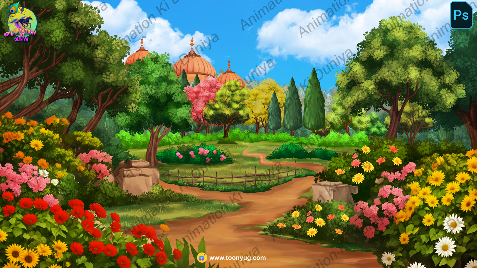 Mandir Outside With Garden