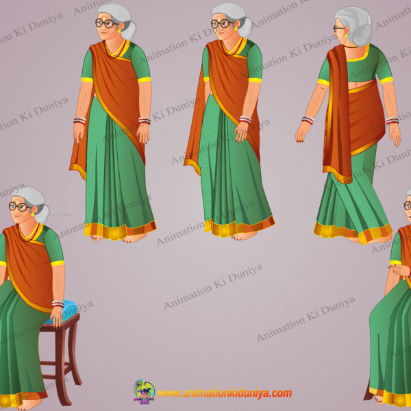 Indian Village Old Woman Animated Human Character