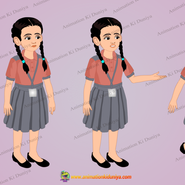 Indian New Student School Girl Cartoon Character