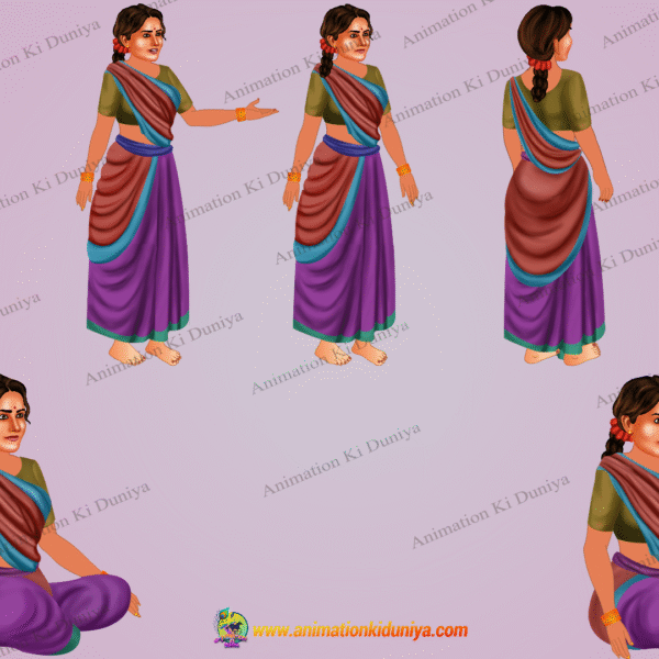 Indian New Village Woman Cartoon Character