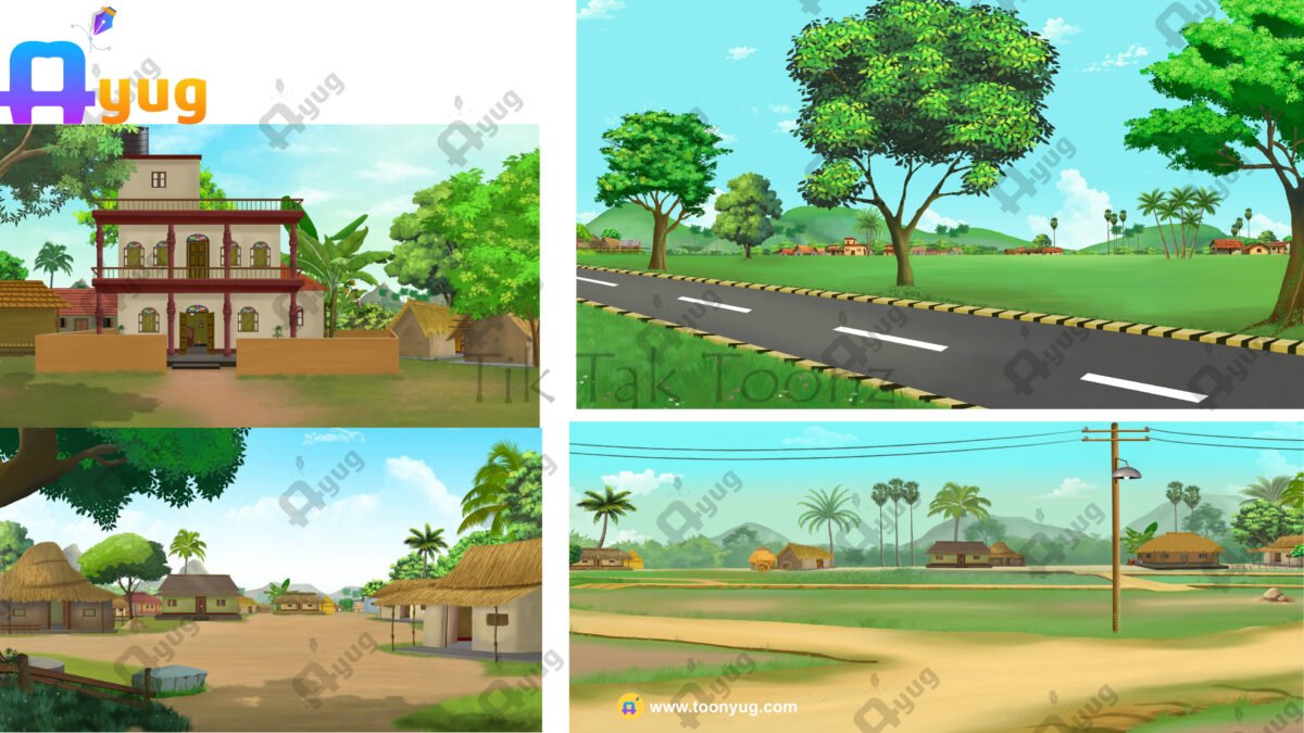 4 PSD High Quality Village Background pack - Image 1