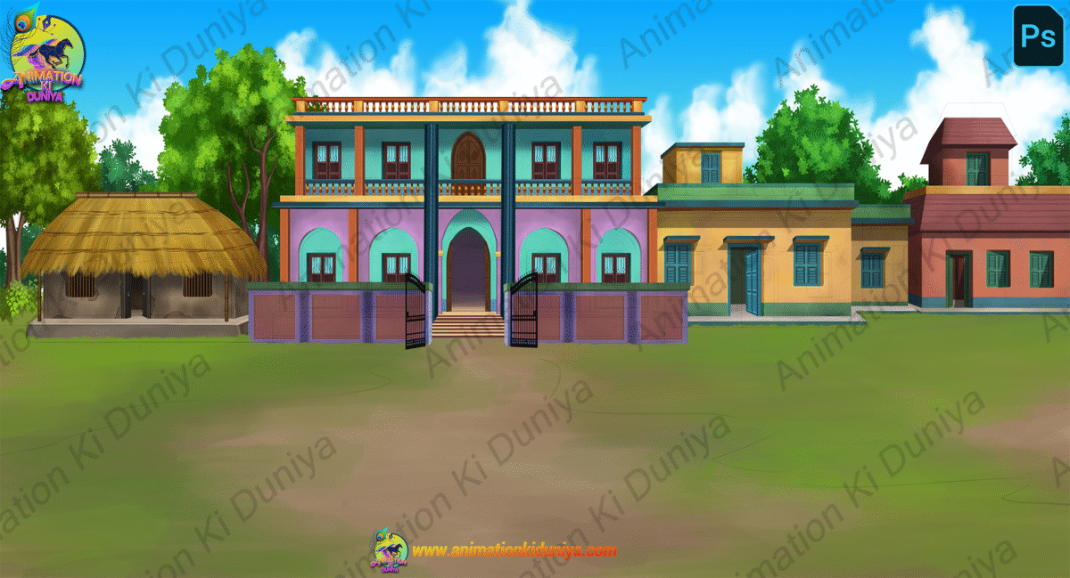 Inadian Village Background - Village and Houses – PSD Background - Image 1