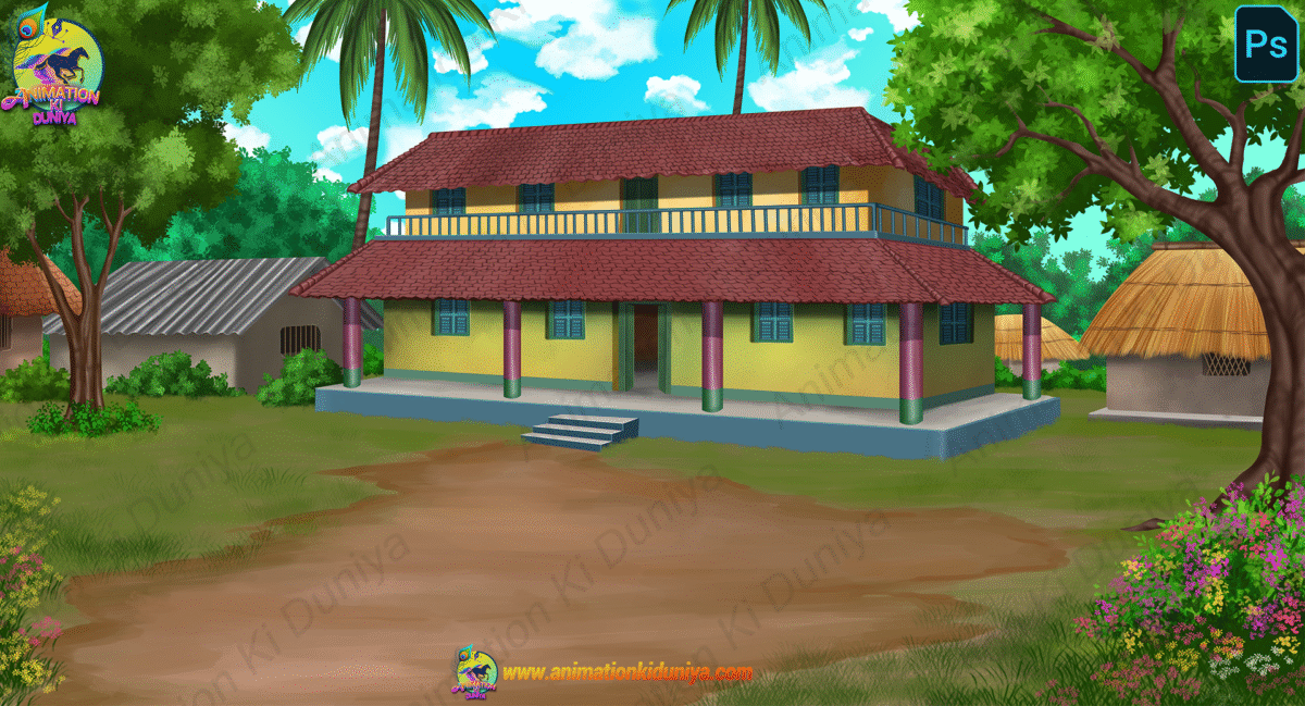 Indian Village House View PSD High Quality BAckground - Image 1