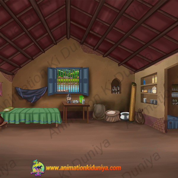 Indian Village Background - Inside Poor Room -Poor Bedroom - Cartoon Background