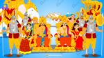 "10 Rajshahi Characters" (Normal King, Strong King, Beautiful Queen, Normal Queen, Mantri, Salahkar, Sainik, Senapati, Normal Sainik and Dwarpal), "2 Horses and Golden Chariot (Rath) Animated Set" and "Airavat Hathi" Bundle - Royal Period