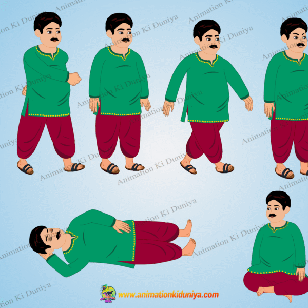 Indian Village Man Motu Animated Human Character