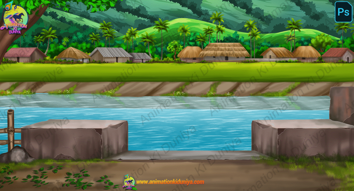 Indian Village River Background -Nadi - Village Background - High Quality PSD Background - Image 1