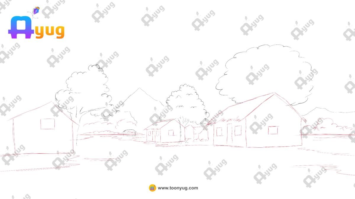 Village and Back Mountain - PSD Background - Image 2