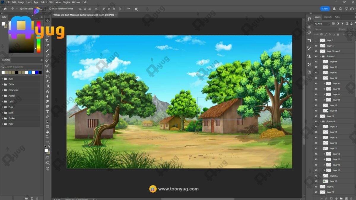 Village and Back Mountain - PSD Background - Image 3