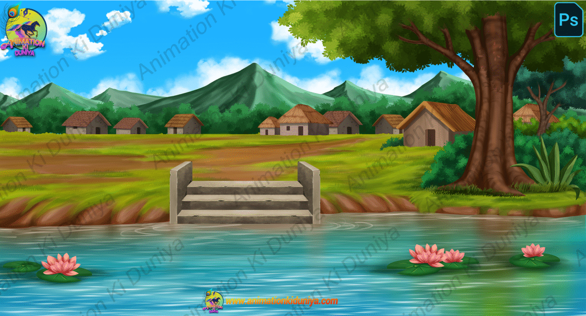 Indian Village River Background -Nadi - Village Background - High Quality PSD Background - Image 1