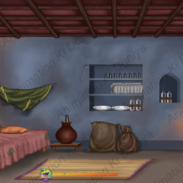 Indian Village Background - Inside Poor Room -Poor Bedroom - Cartoon Background