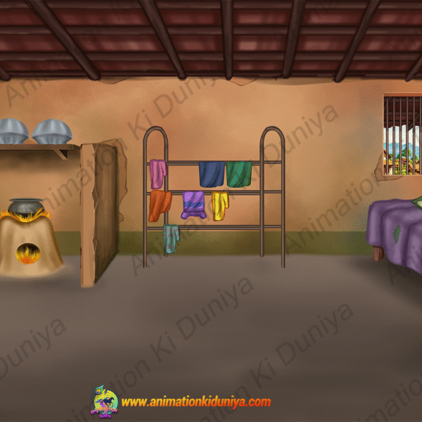 Indian Village Background - Inside Poor Room -Poor Bedroom - Cartoon Background