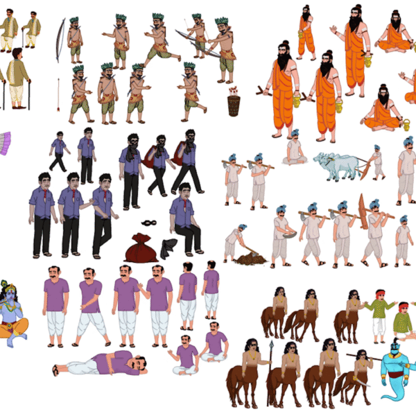 16 Indian Village Man, Woman, Farmer, Ghost, Sadhu Pack Animate Human Character