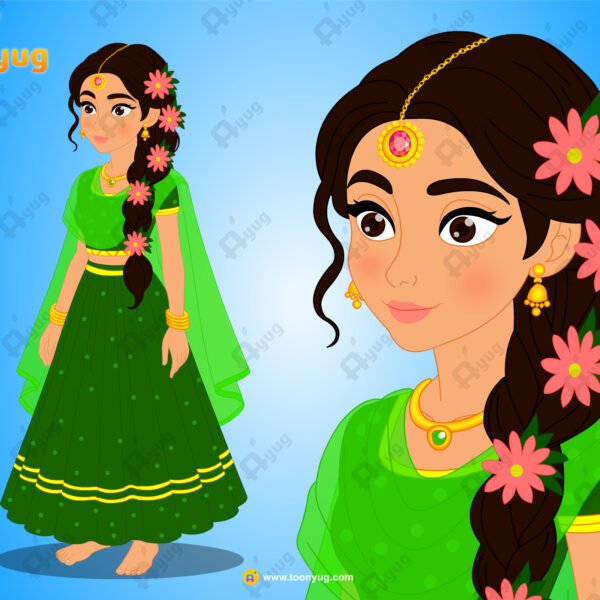 Beautiful Green Suit Girl Rigged and Animated Character - Royal Period