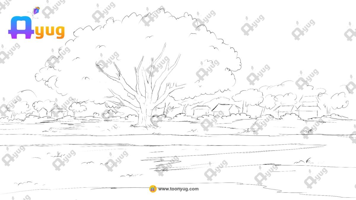 Big Tree and Back Village - PSD Background - Image 2