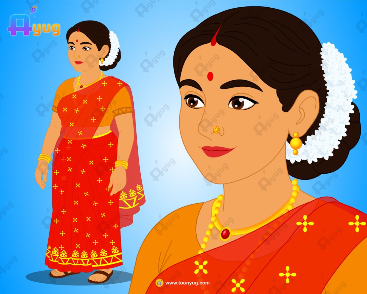 Red Saree Woman Rigged and Animated Character - Royal Period - Image 1