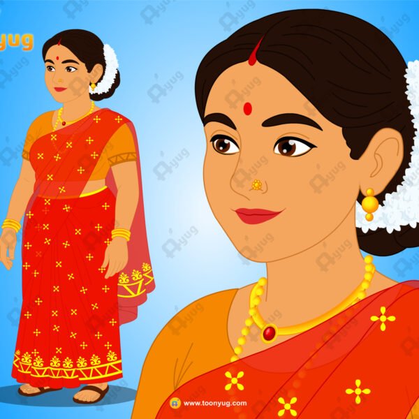 Red Saree Woman Rigged and Animated Character - Royal Period