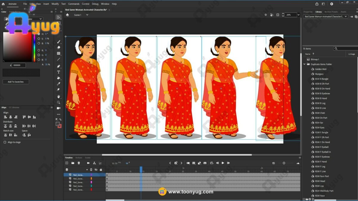 Red Saree Woman Rigged and Animated Character - Royal Period - Image 3