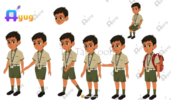 Indian Village School Cute Boy Animated Human Character