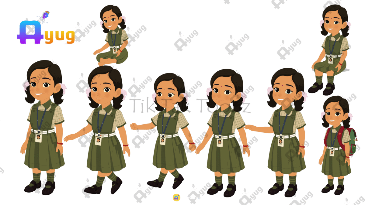 Indian Village School Cute Girl Animated Human Character - Image 1