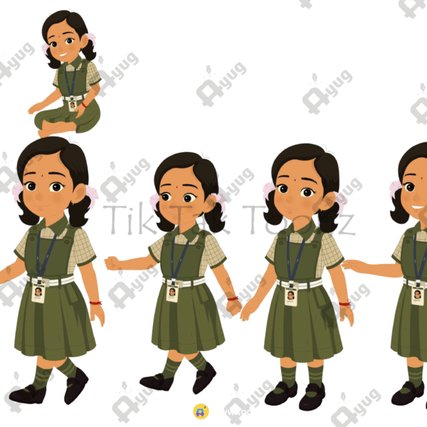 Indian Village School Cute Girl Animated Human Character