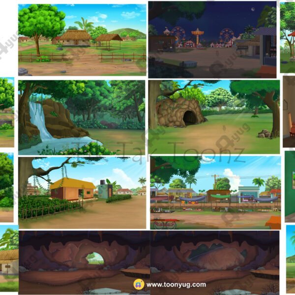 15 4k PSD High Quality Background Bundle (Village,Jungle, Cave Interior,Cave outside, Room Front, Night Village Mela Backgrounds)