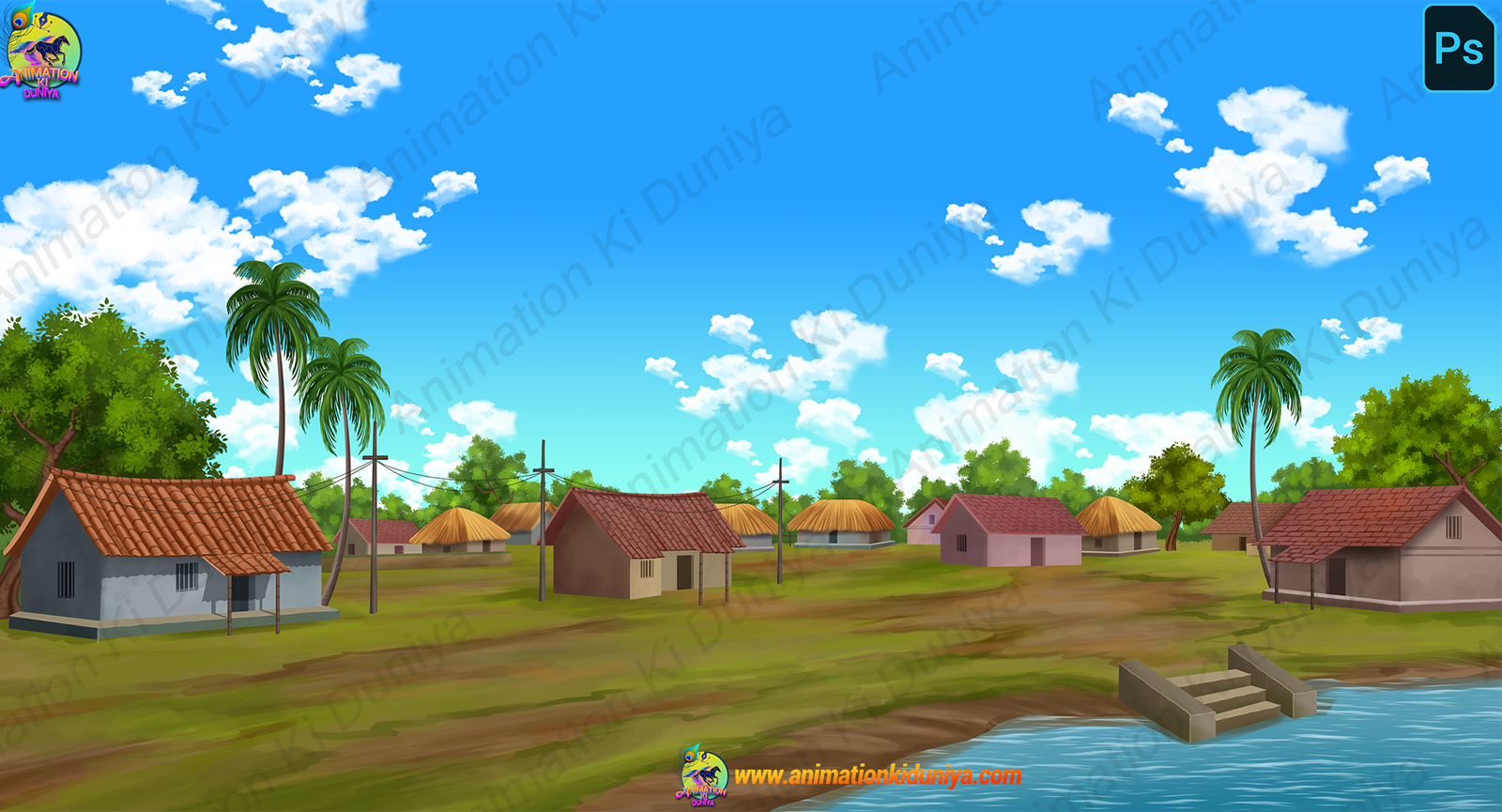 village River Indian Village Background ( Day To Night Scycle Background ) - Image 1