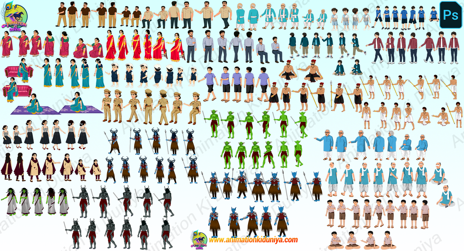 26 Animated cartoon character 26+ Animated Characters Bundle Indian New Village Cartoon Character - Image 1