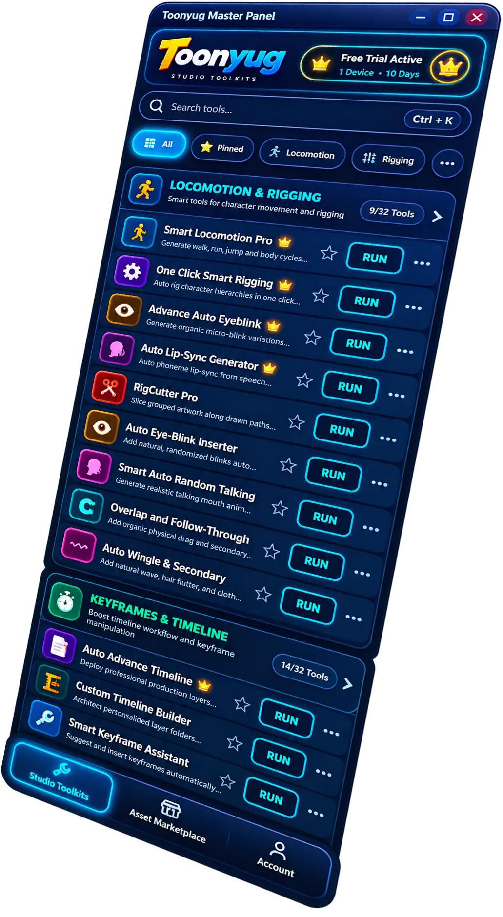 Toonyug Master Panel Extension inside Adobe Animate CC